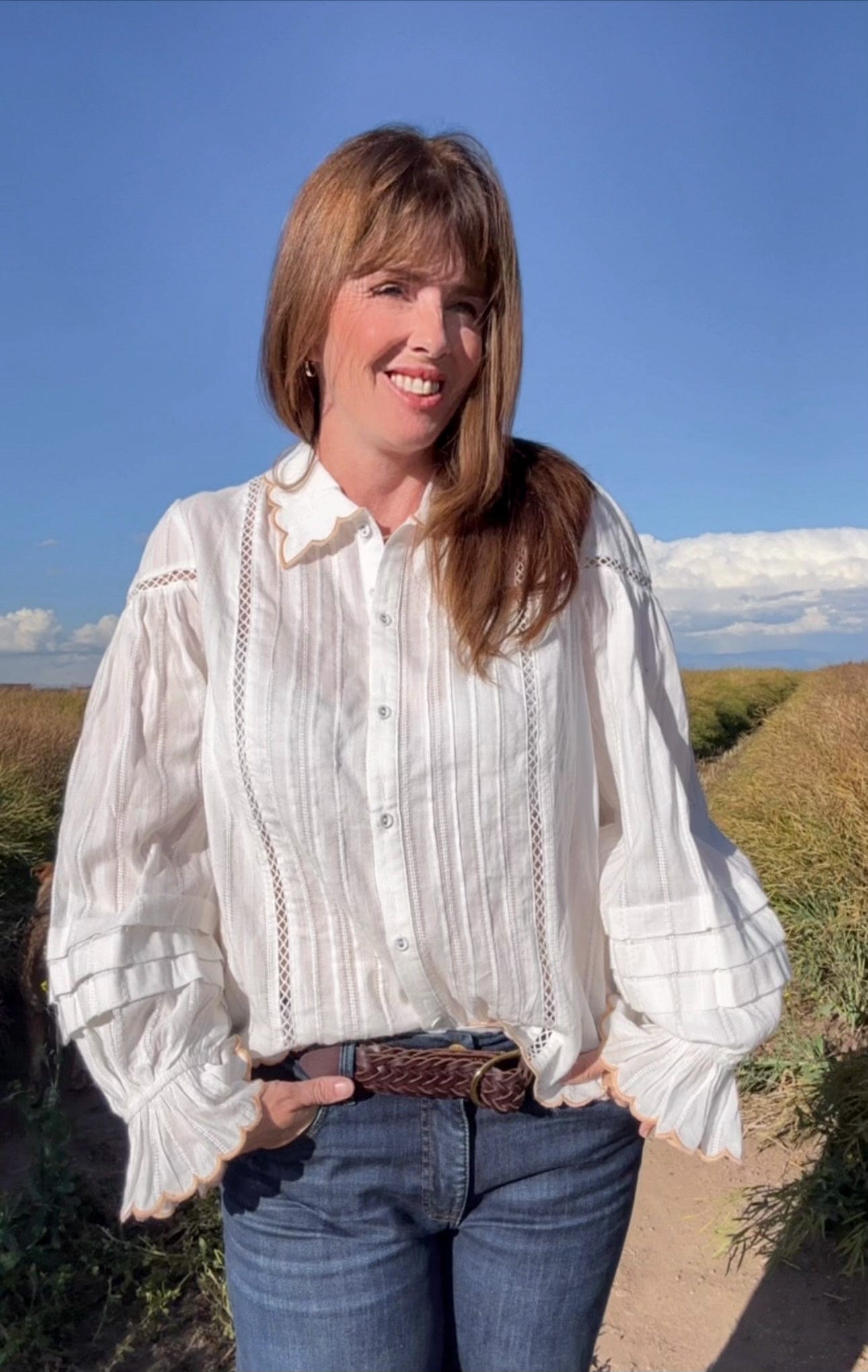 Amberley Blouse – Scalloped Cotton Blouse with Crochet Trim