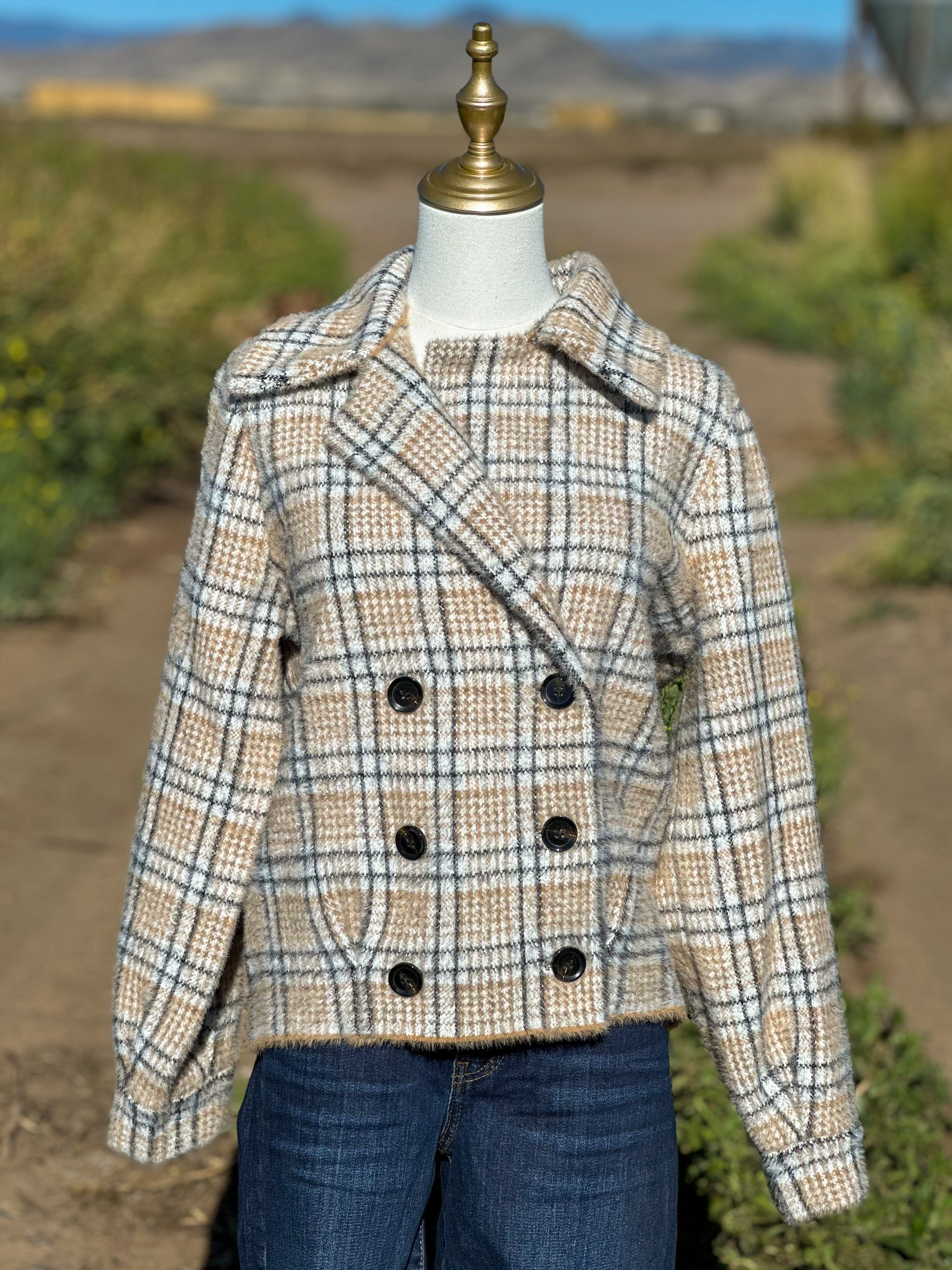 Annabelle Cream & Brown Plaid Coat