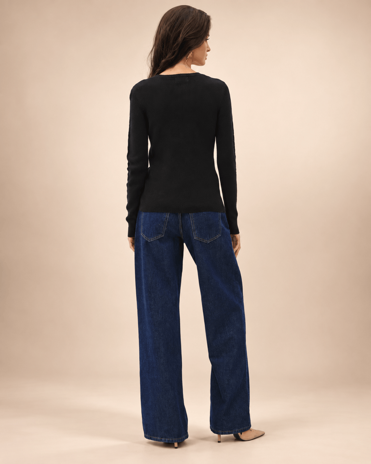 Crochet Sleeve Pointelle Fine Sweater
