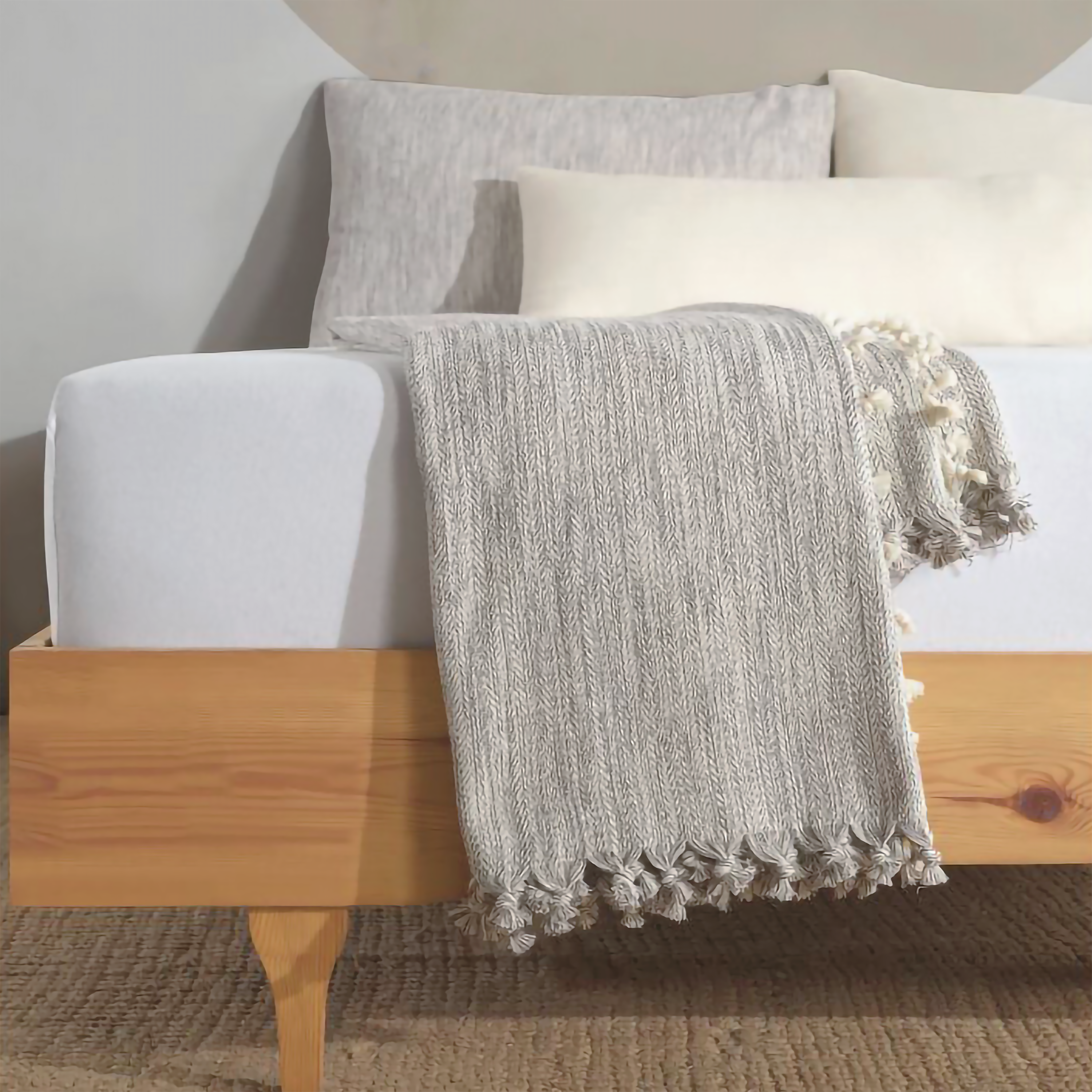 Minimalist 100% Cotton Throw Blankets & Bedspreads: Cream With Black Stripes / Throw Size: 51x79 inch