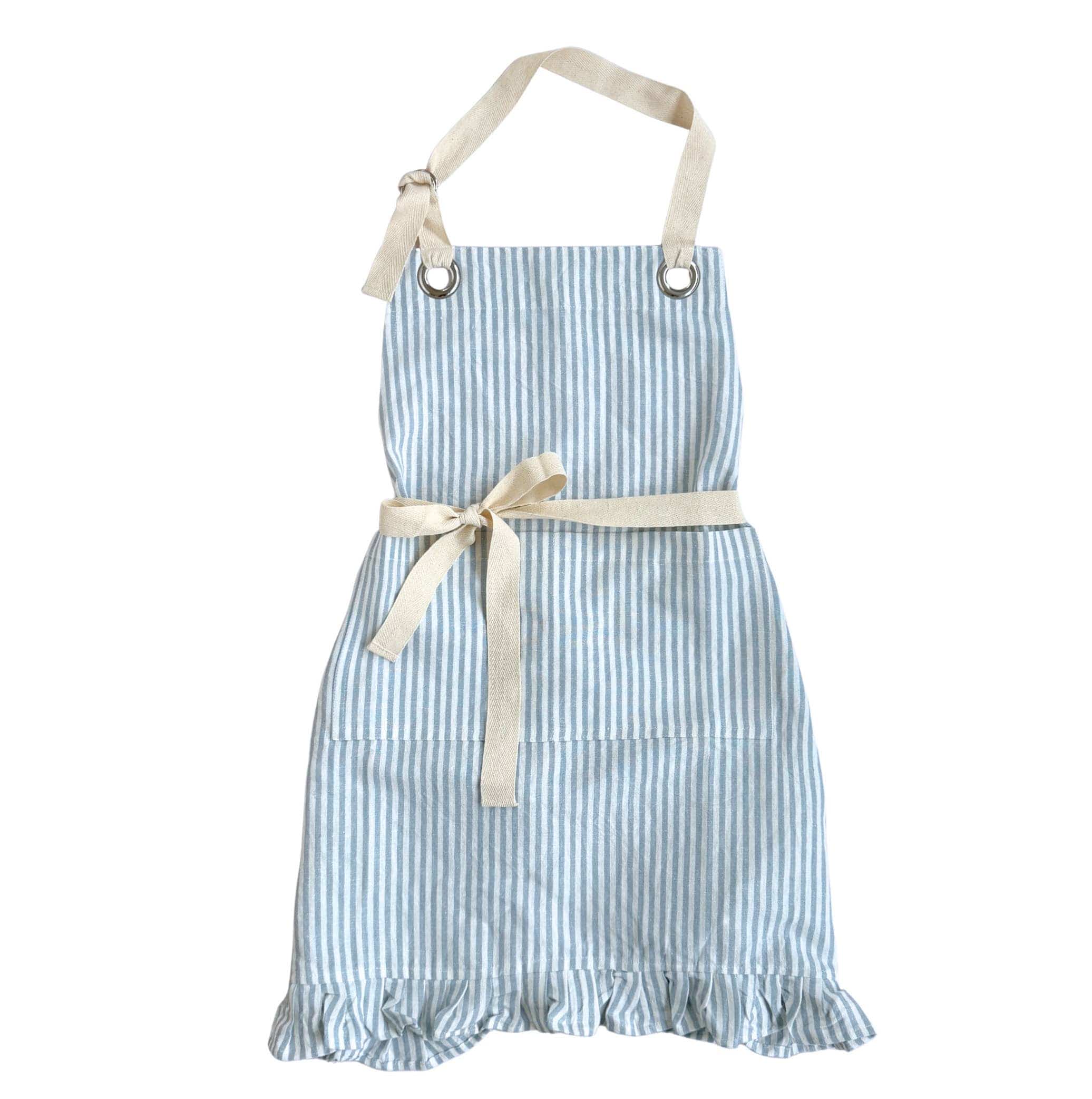 Ruffle Pin Stripe Apron: Green