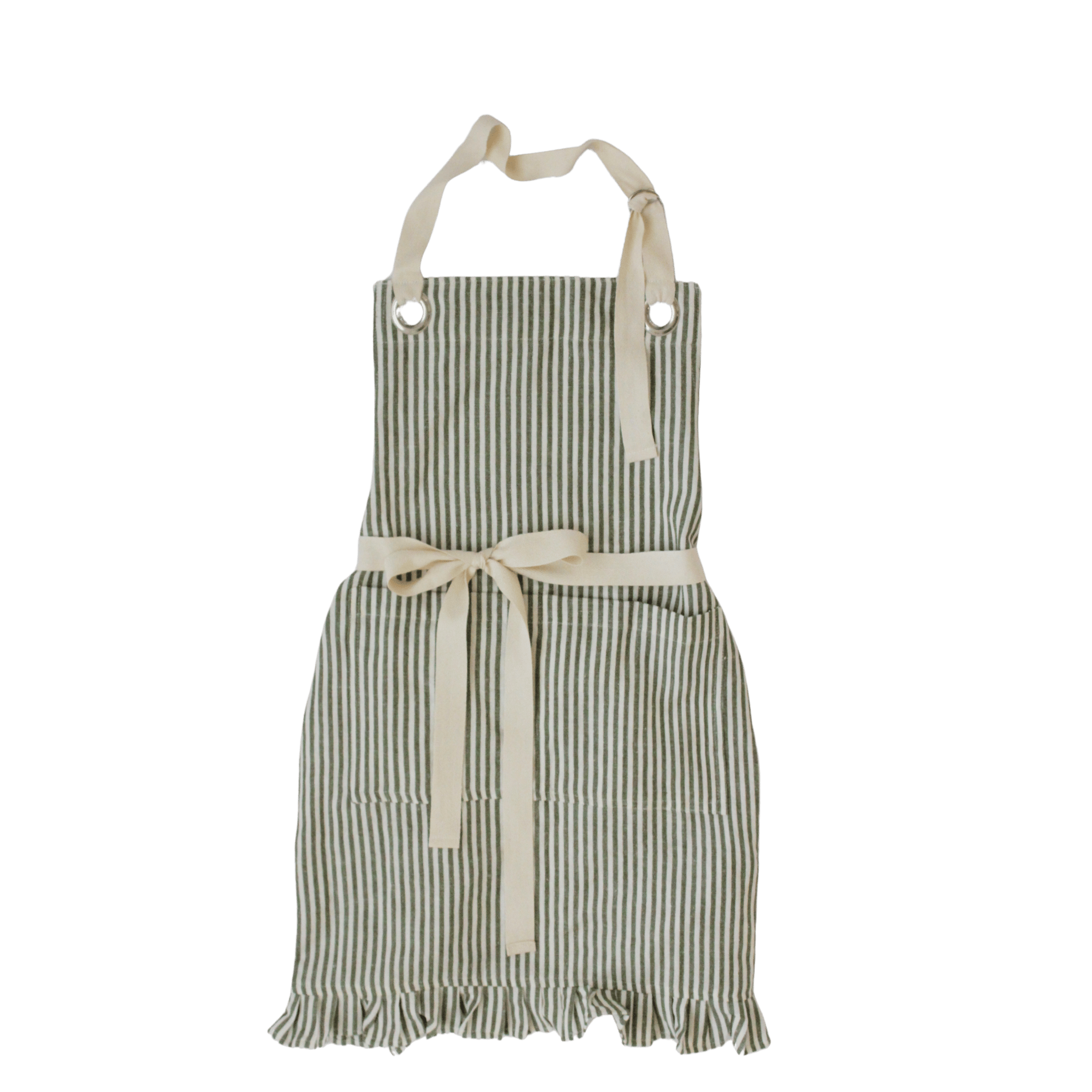 Ruffle Pin Stripe Apron: Green