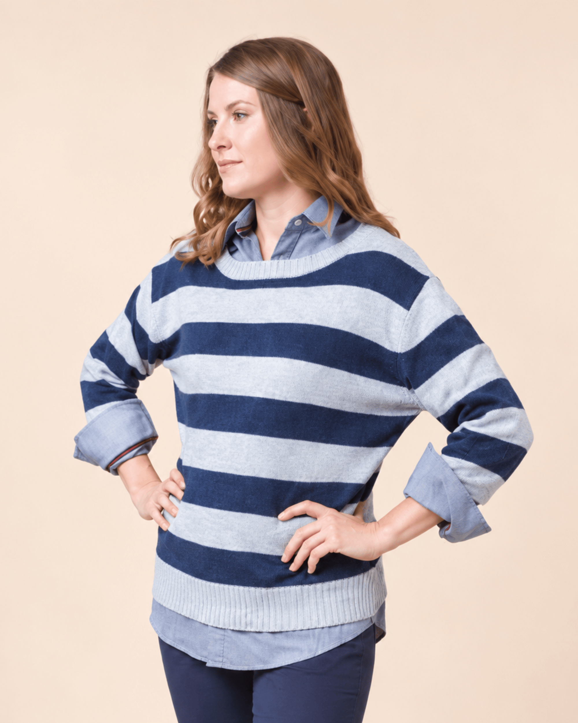 The Wide Stripe Sweater – Navy