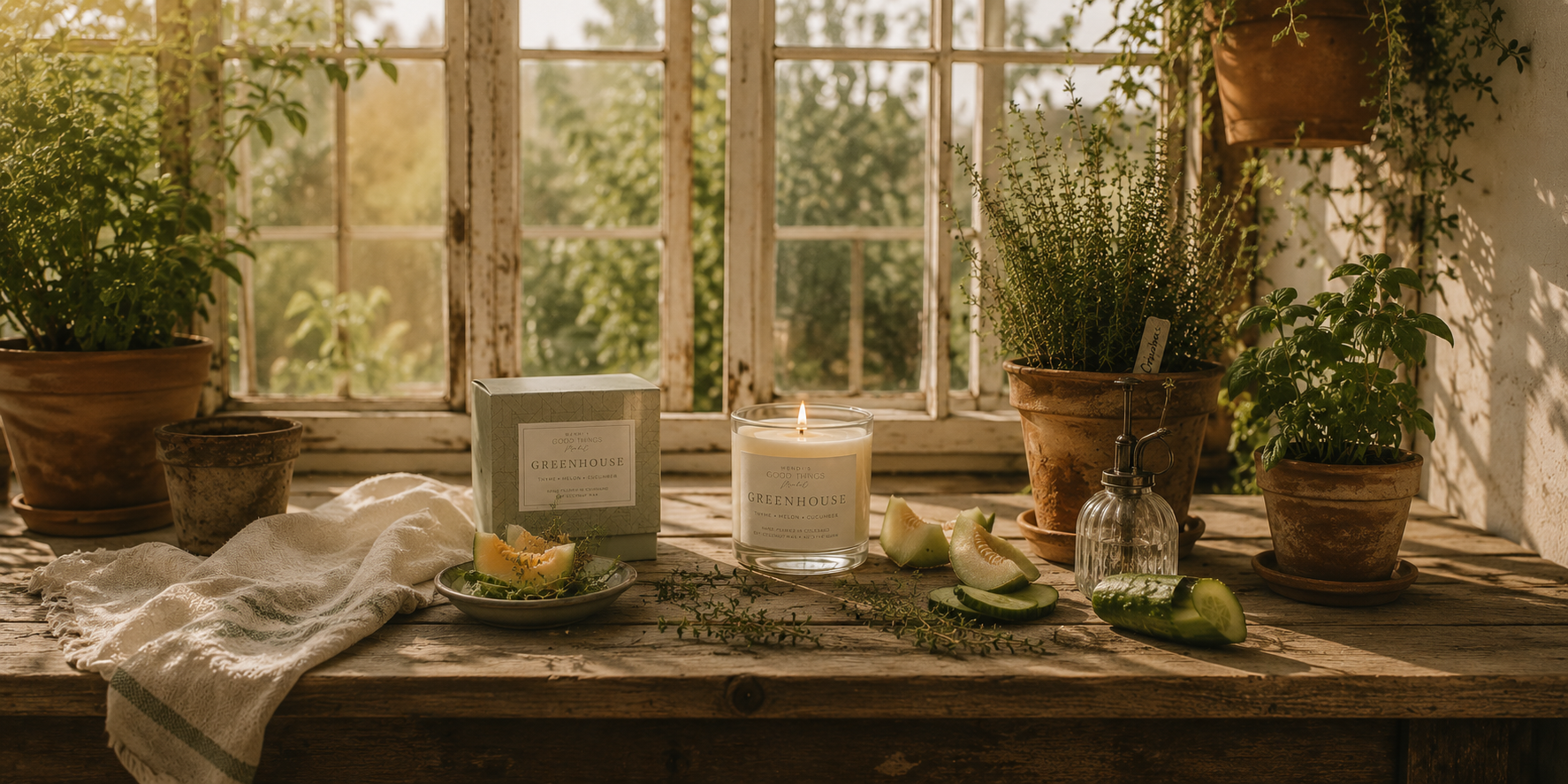 greenhouse candle thyme cucumber and melon