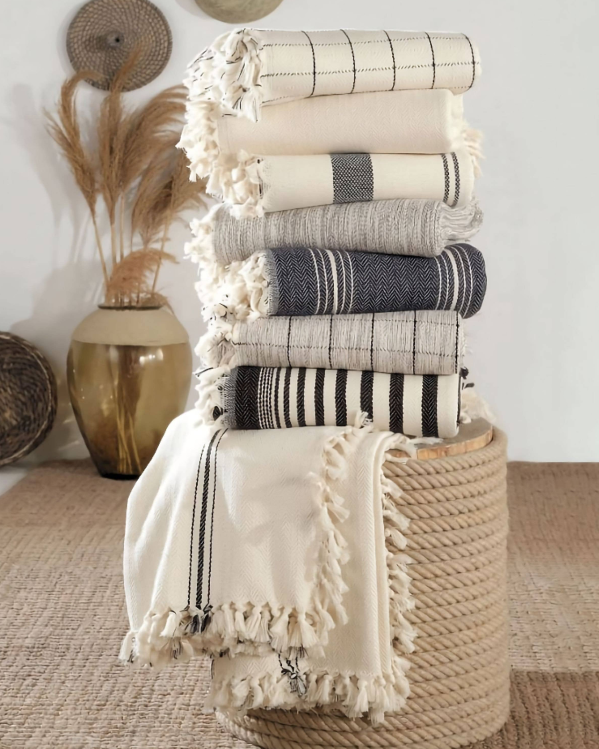 Turkish Cotton Throw: Navy with Cream Stripes