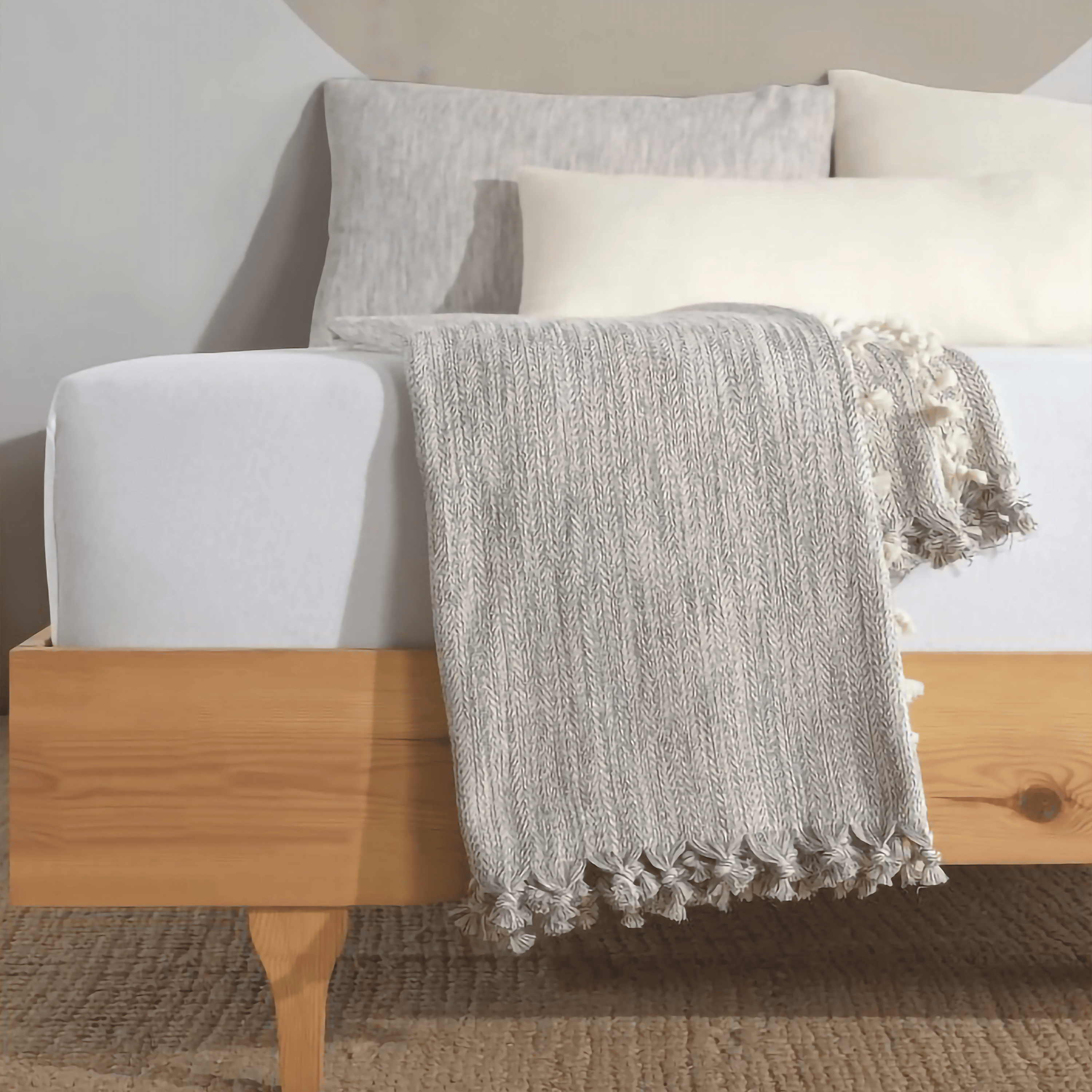 Minimalist 100% Cotton Throw Blankets & Bedspreads: Cream Checkered / Throw Size: 51x79 inch