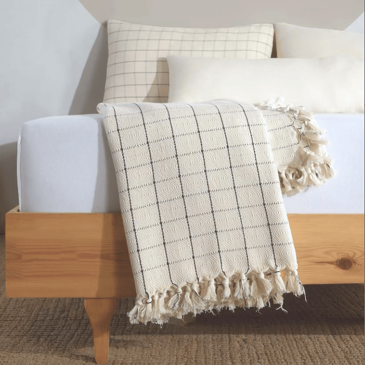 Minimalist 100% Cotton Throw Blankets & Bedspreads: Cream / Throw Size: 51x79 inch