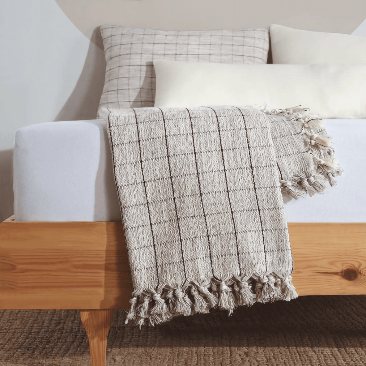 Minimalist 100% Cotton Throw Blankets & Bedspreads: Cream / Throw Size: 51x79 inch