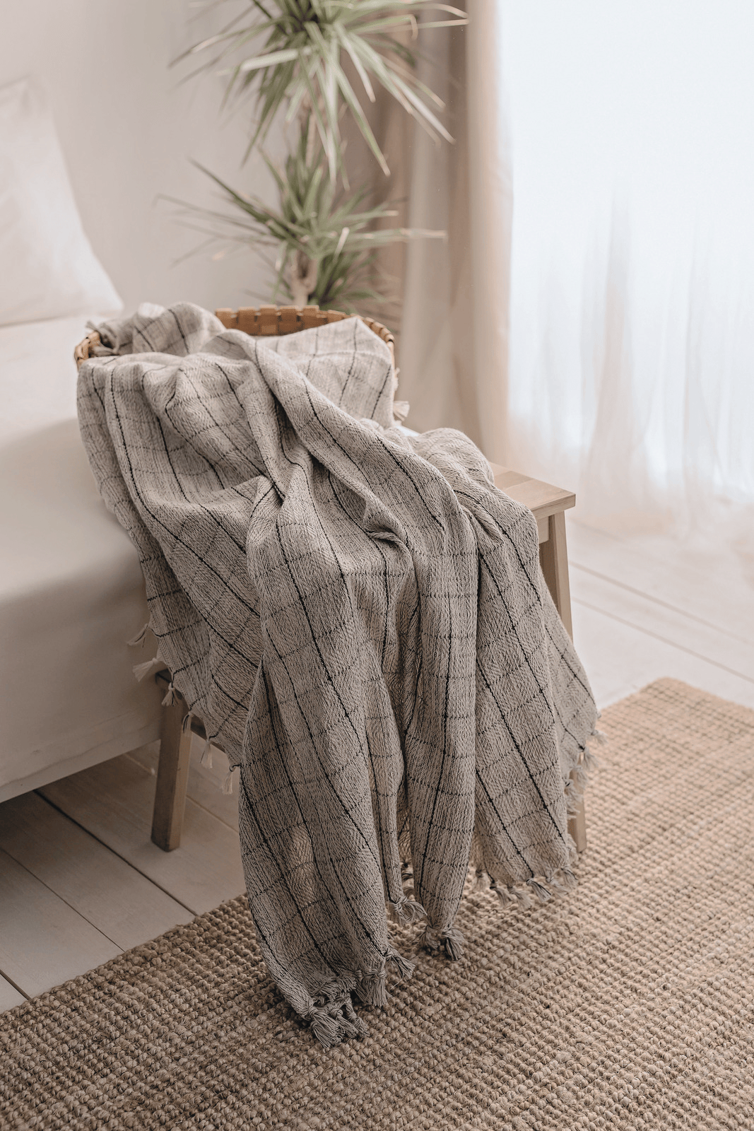 Minimalist 100% Cotton Throw Blankets & Bedspreads: Cream / Throw Size: 51x79 inch