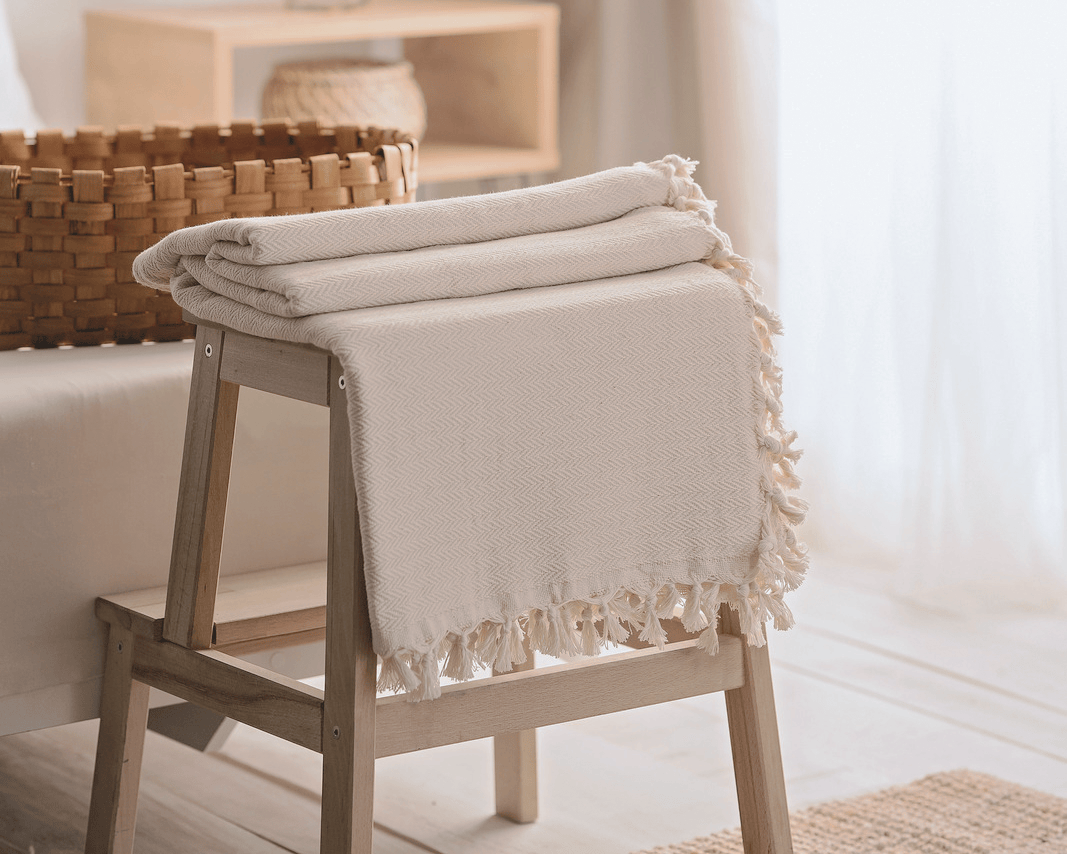 Minimalist 100% Cotton Throw Blankets & Bedspreads: Cream With Black Stripes / Throw Size: 51x79 inch