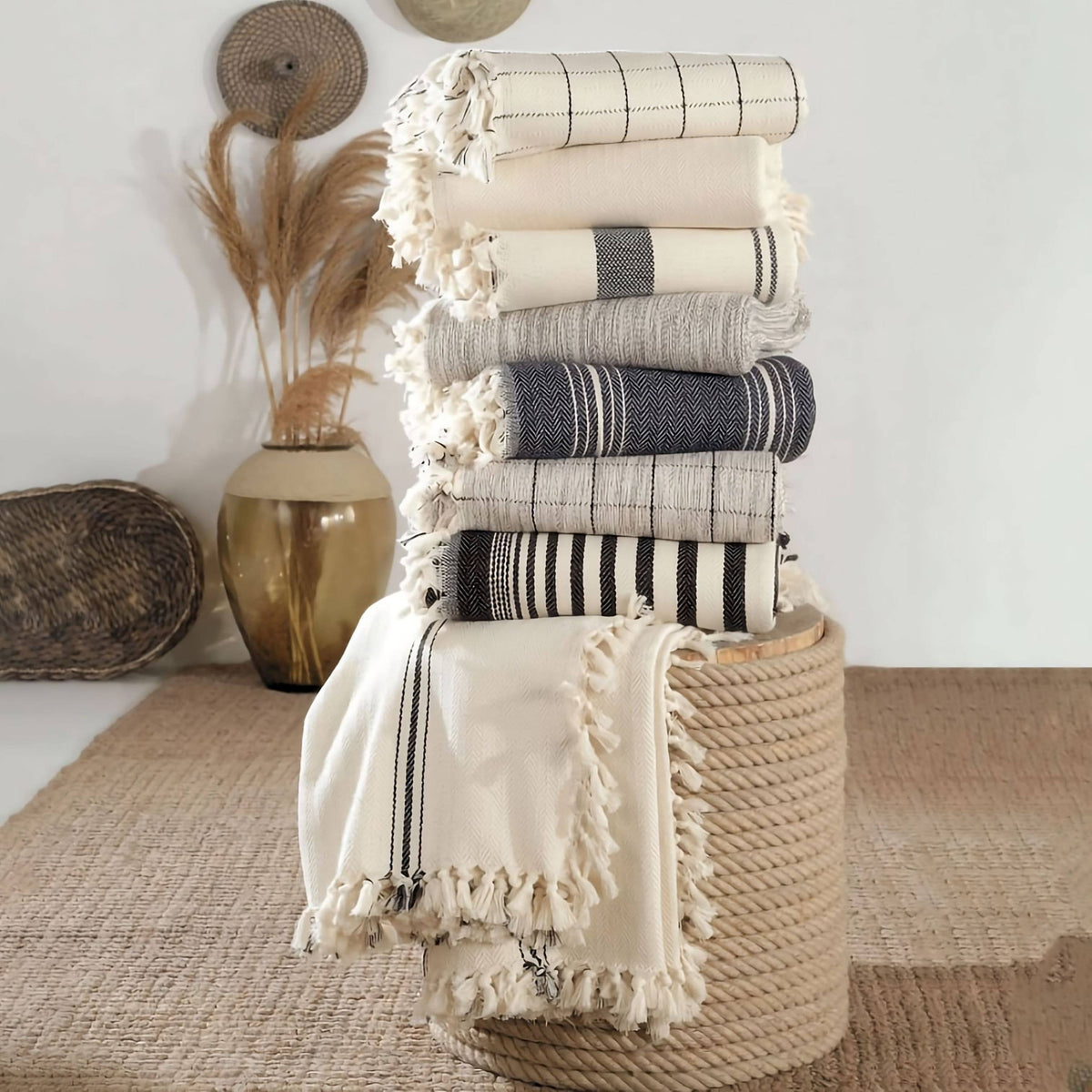 Turkish Cotton Throw: Large Black Stripes