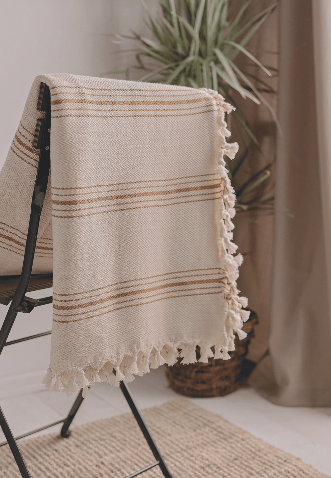 Minimalist 100% Cotton Throw Blankets & Bedspreads: Mustard / Throw Size: 51x79 inch