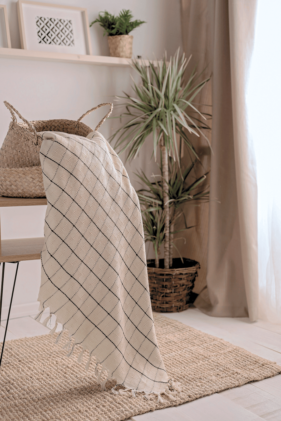Minimalist 100% Cotton Throw Blankets & Bedspreads: Navy Blue with Stripes / Throw Size: 51x79 inch