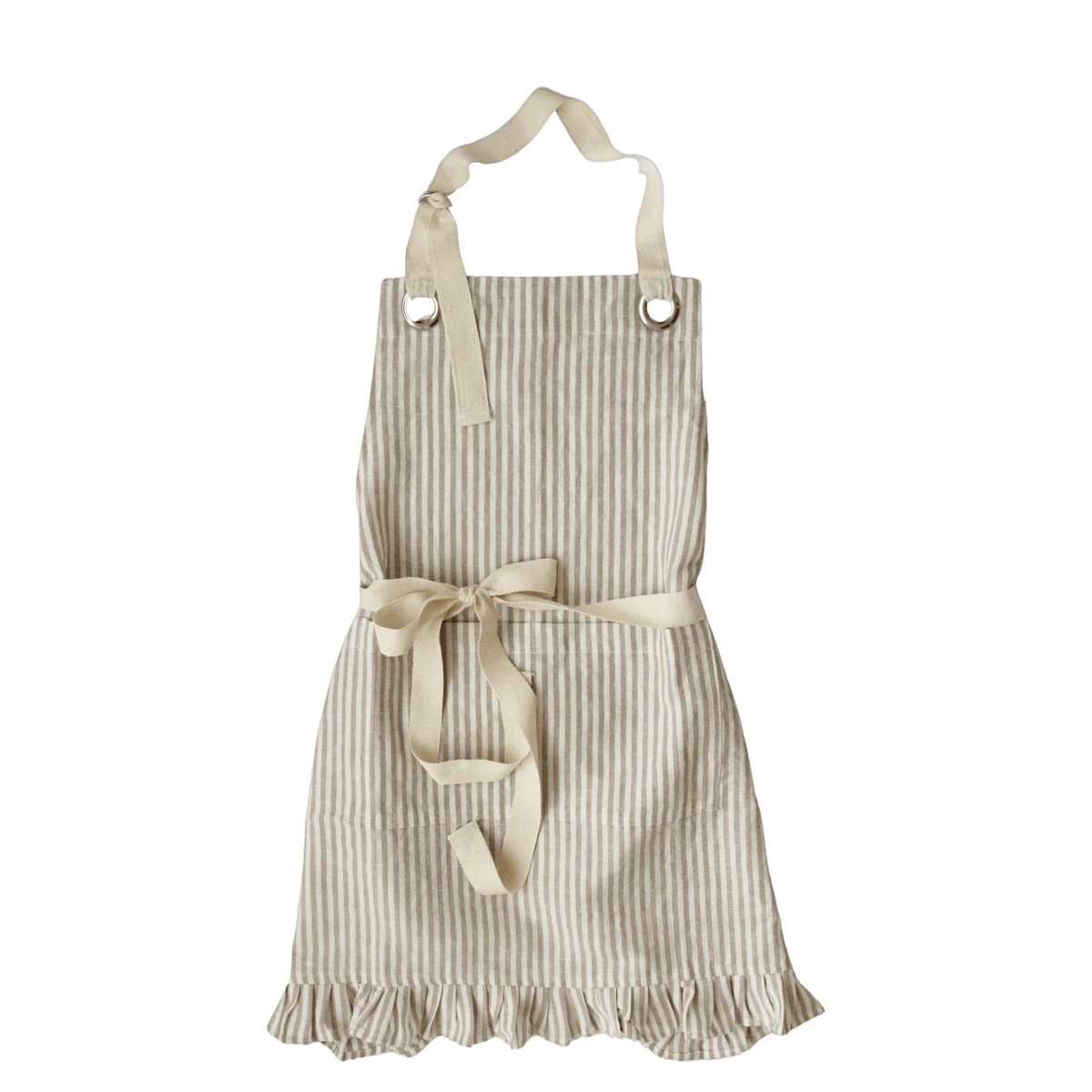 Ruffle Pin Stripe Apron: Rust