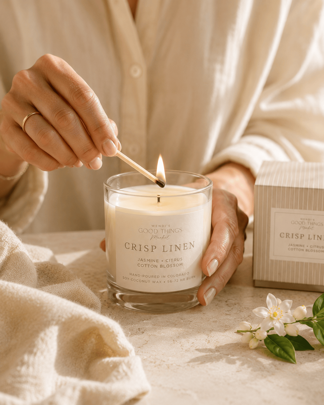 Wendi's Market Crisp Linen Candle